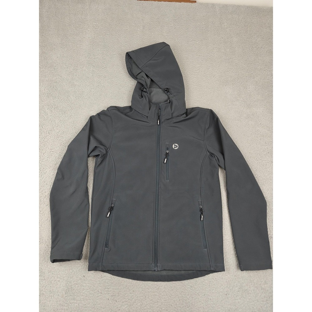Outdoor Ventures Jacket Mens Small Gray Hooded Softshell Fleece Lined Full Zip‎